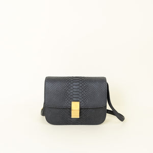 Celine Black Classic Box Medium Python Shoulder Bag
