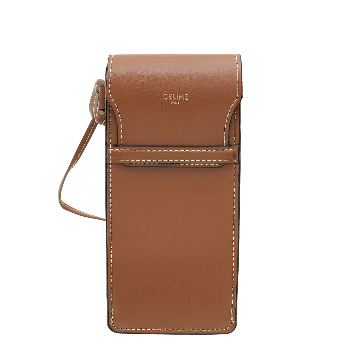 Celine Brown Phone Flap Pouch With Strap