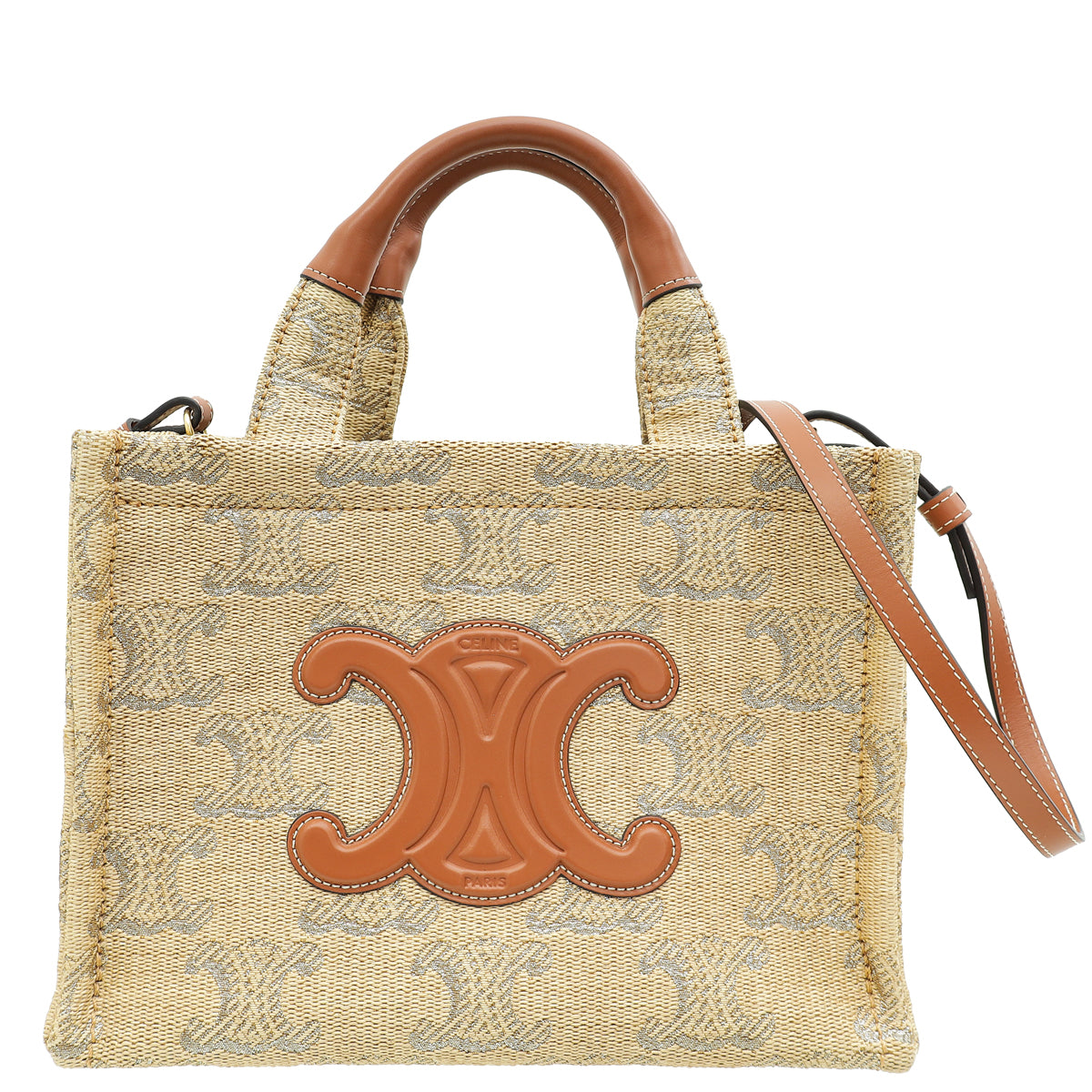 Celine Bicolor Triomphe All Over Small Raffia Effect Cabas Bag