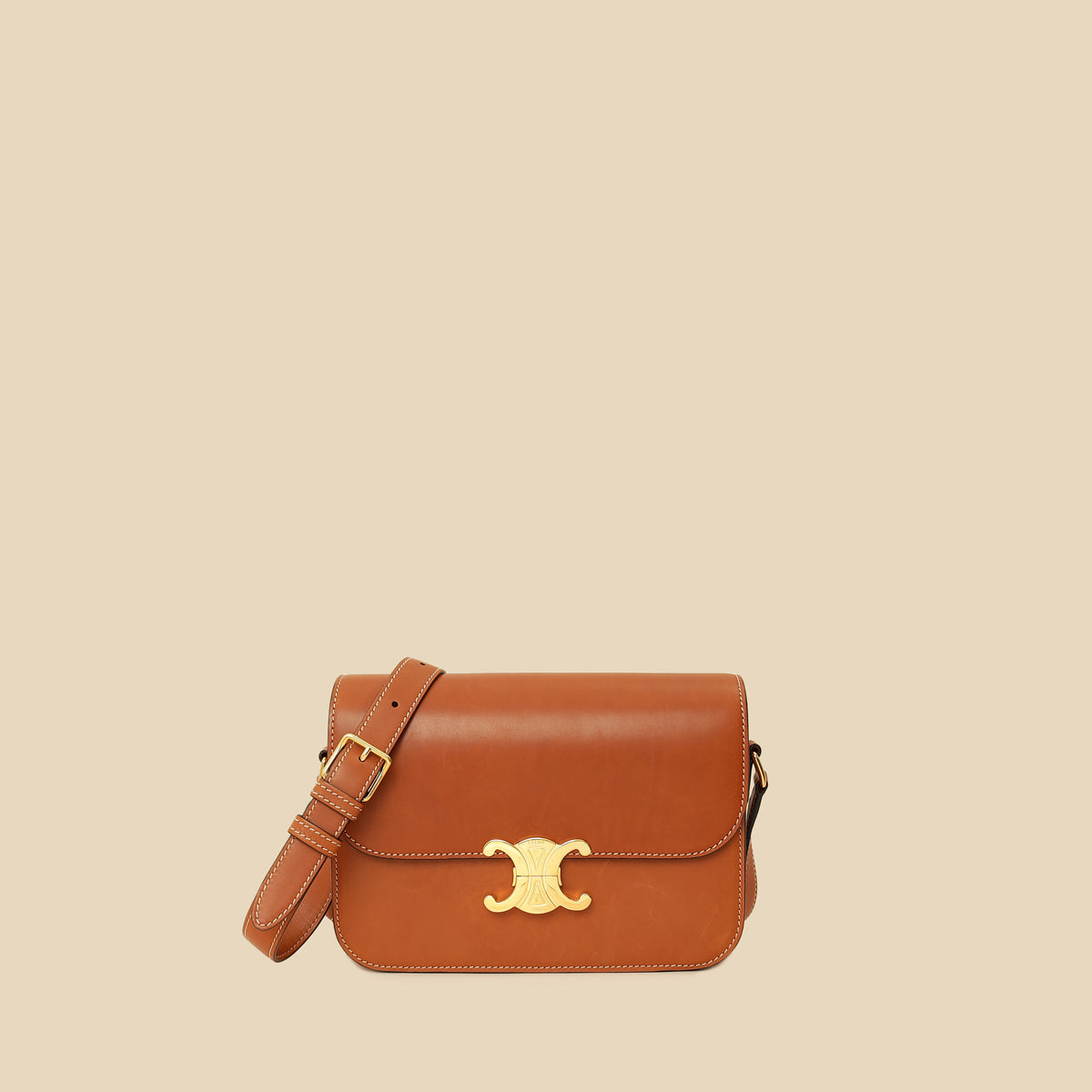 Celine Tan Classique Triomphe Natural Flap Bag-Celine-THE CLOSET