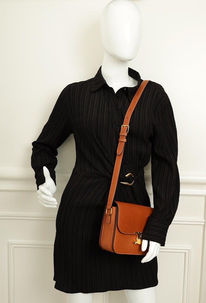 Celine Tan Classique Triomphe Natural Flap Bag-Celine-THE CLOSET