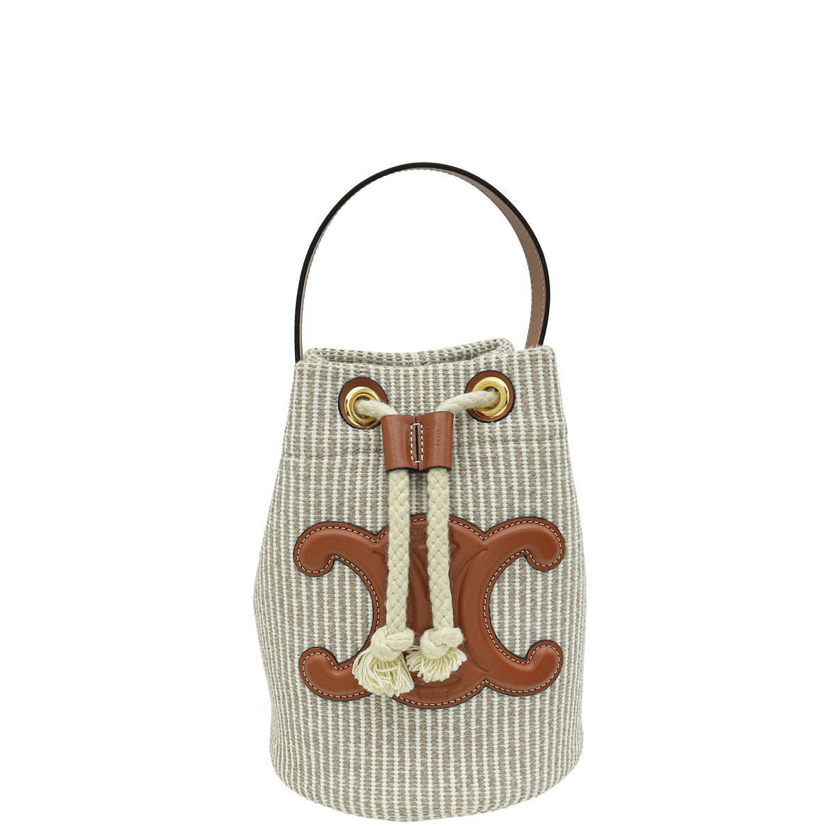Celine Beige Teen Drawstring in Striped Textile Bag-Celine-THE CLOSET