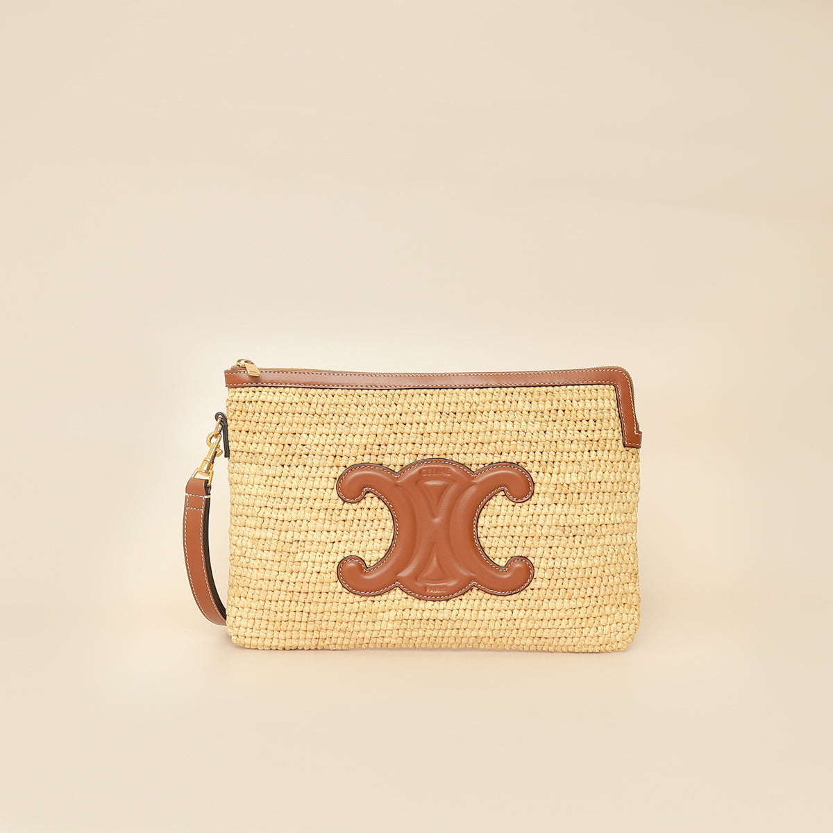 Celine Bicolor Raffia Triomphe Small Wristlet Pouch-Celine-THE CLOSET
