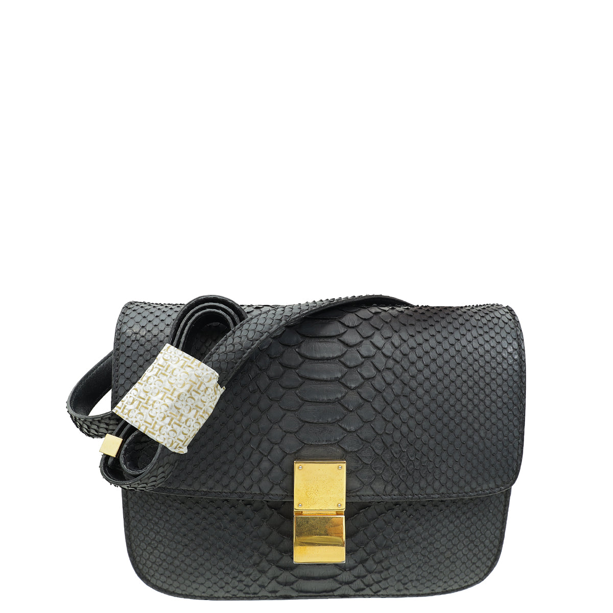 Celine Black Classic Box Python Medium Shoulder Bag