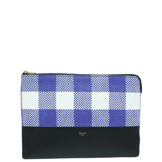 Celine Tricolor Zip Medium Pouch W/ Raffia