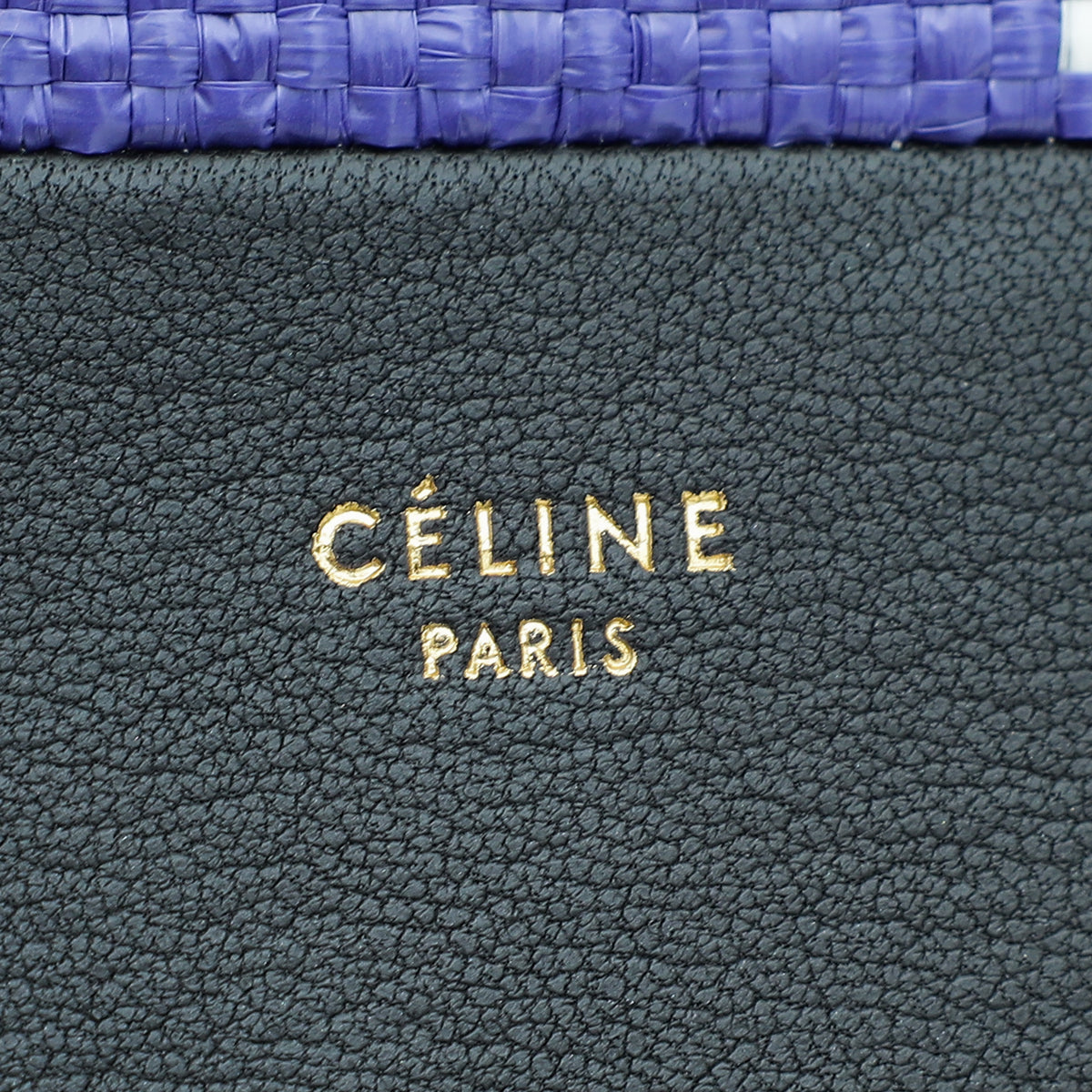 Celine Tricolor Zip Medium Pouch W/ Raffia