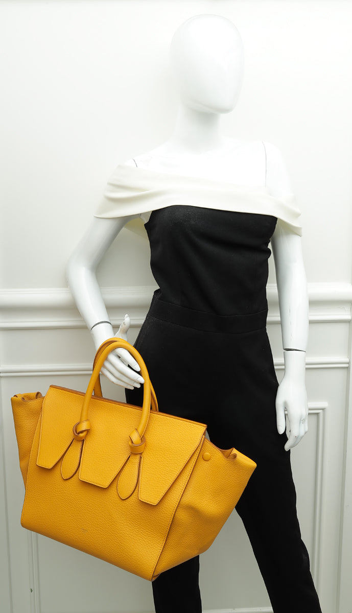 Celine Mustard Yellow Tie Tote Small Bag w/Pouch