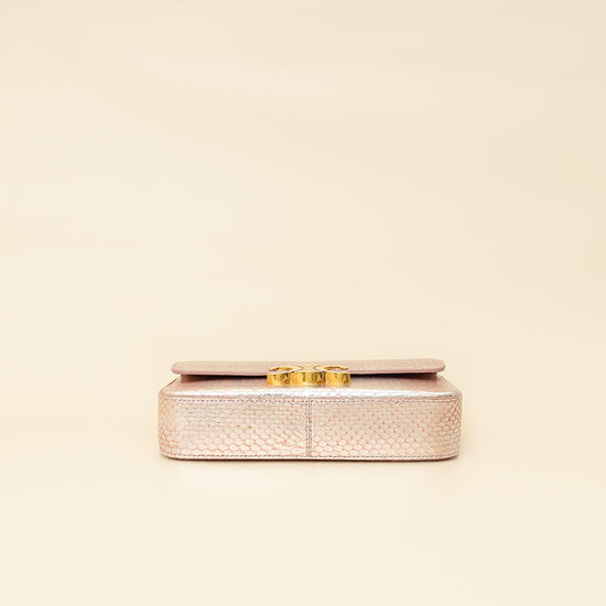 Celine Rose Glace Python Claude Chain Shoulder Bag-Celine-THE CLOSET