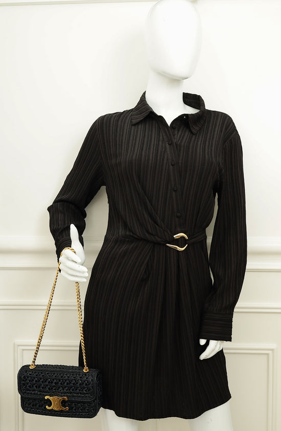 Celine Black Raffia Effect Claude Chain Shoulder Bag-Celine-THE CLOSET