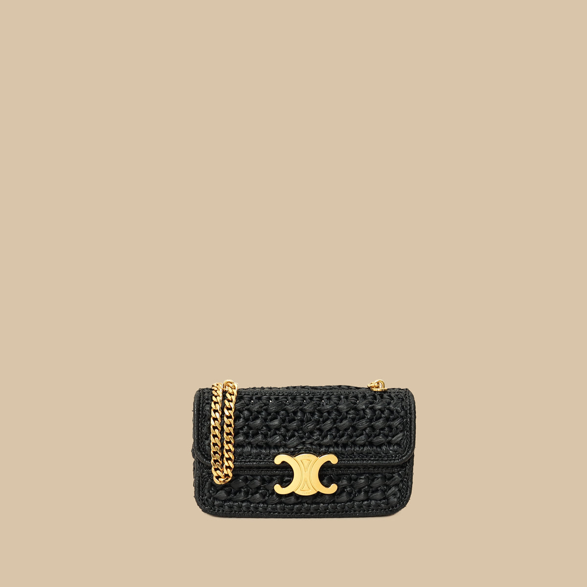 Celine Black Raffia Effect Claude Chain Shoulder Bag