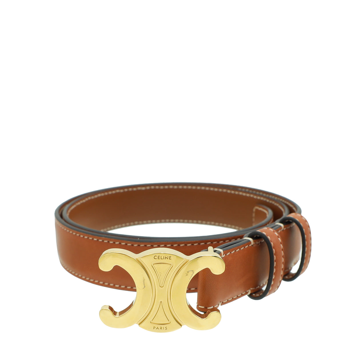 Celine Tan Triomphe Buckle Medium Belt-Celine-THE CLOSET