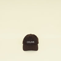 Celine Chocolate Logo-Embroidered Pinstriped Wool Hat