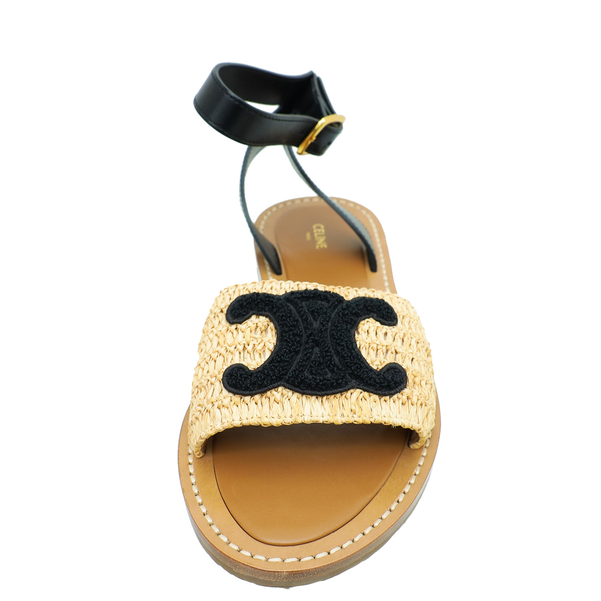 Celine Bicolor Lympia Raffia Flat Strap Sandal 38-Celine-THE CLOSET