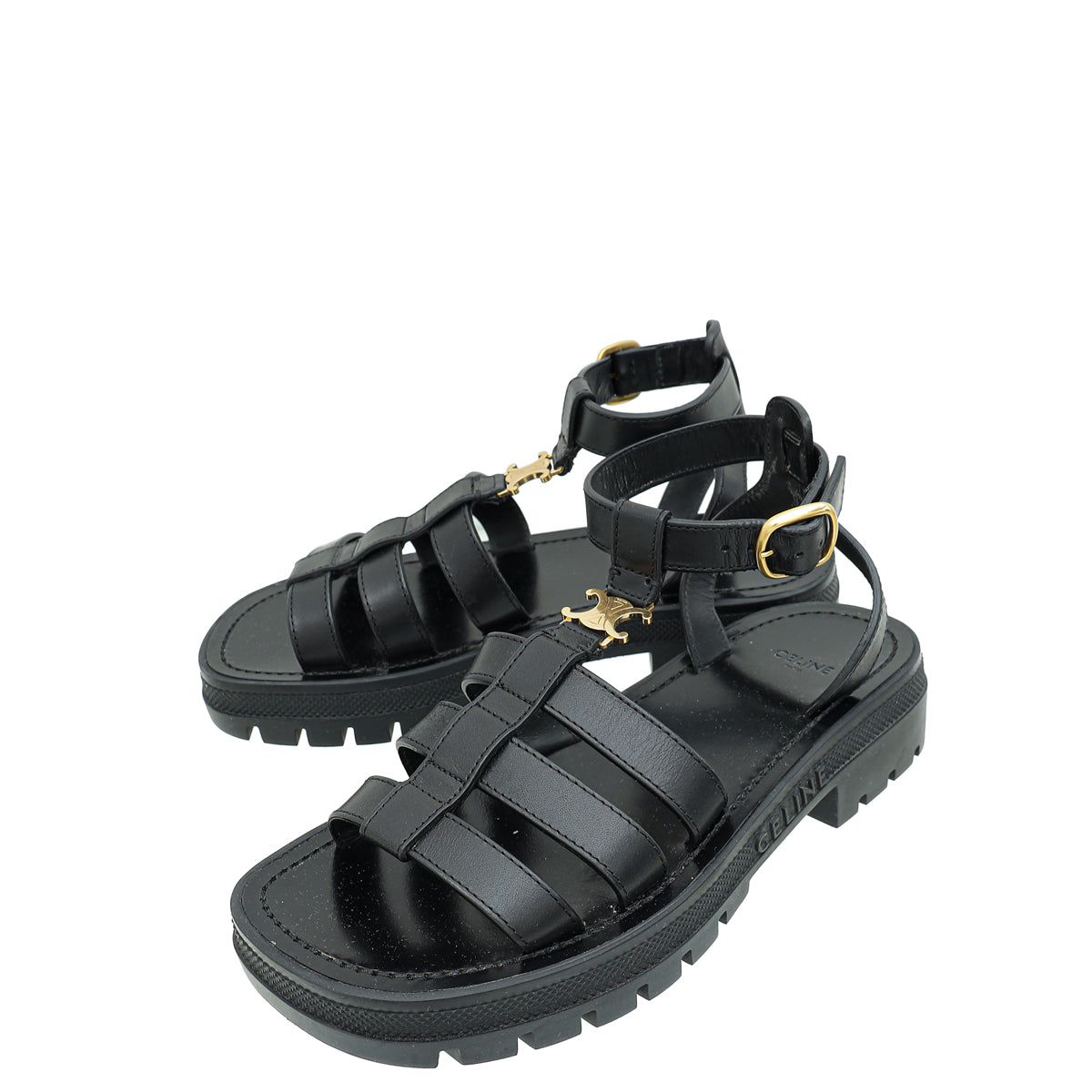 Celine Black Clea Triomphe Gladiator Sandal 37-Celine-THE CLOSET