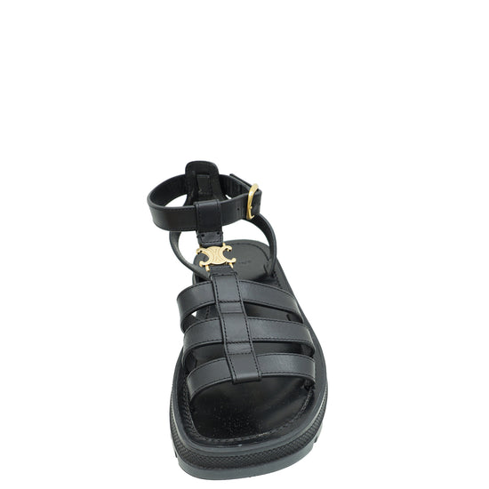 Celine Black Clea Triomphe Gladiator Sandal 37