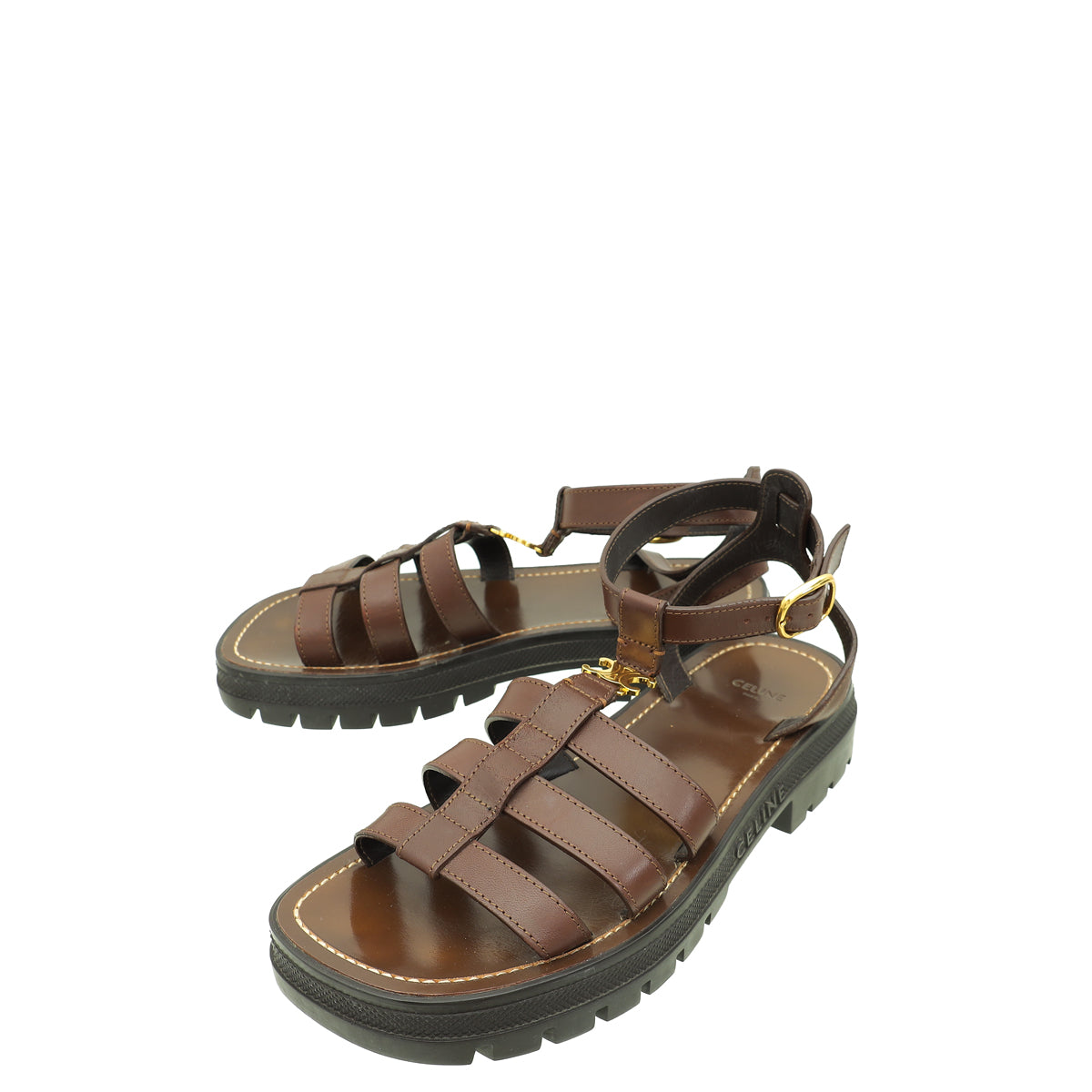 Celine Dark Brown Clea Triomphe Gladiator Sandal 39-Celine-THE CLOSET