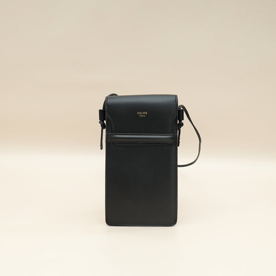 Celine Black Phone Flap Pouch W/ Strap