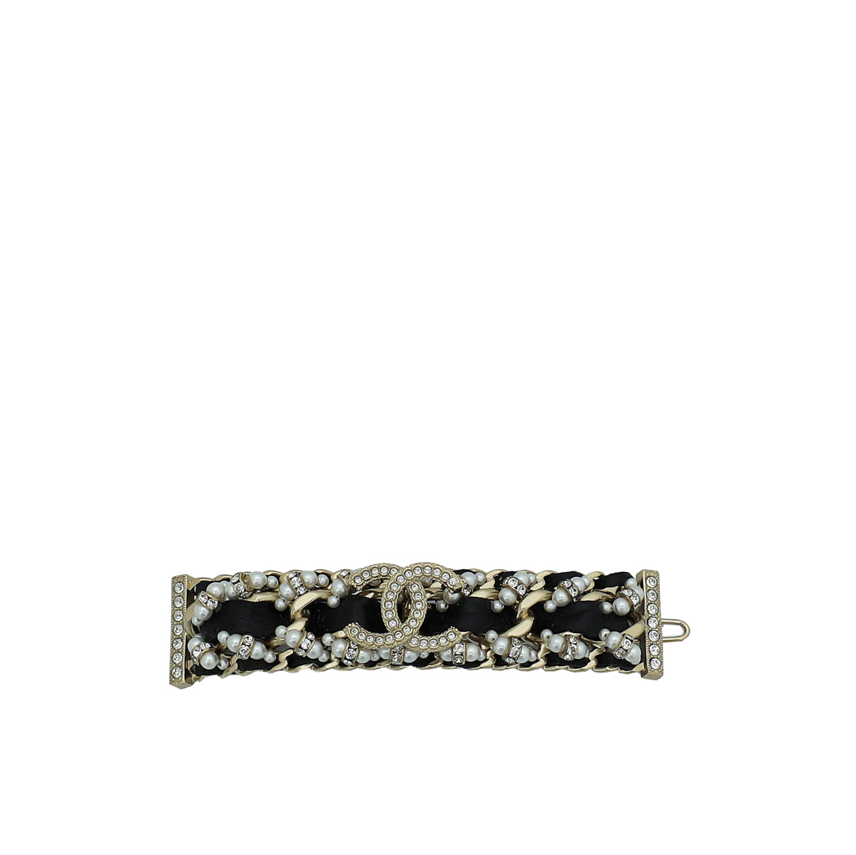 Chanel Black CC Braided Pearl Chain Hair Clip-Chanel-THE CLOSET