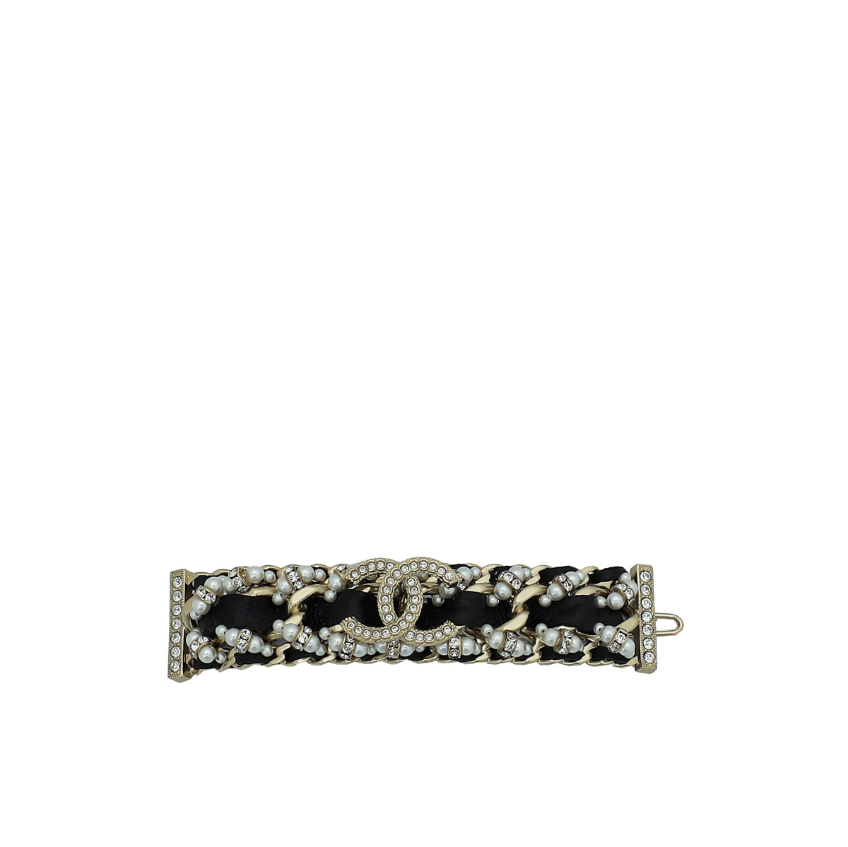 Chanel Black CC Braided Pearl Chain Hair Clip