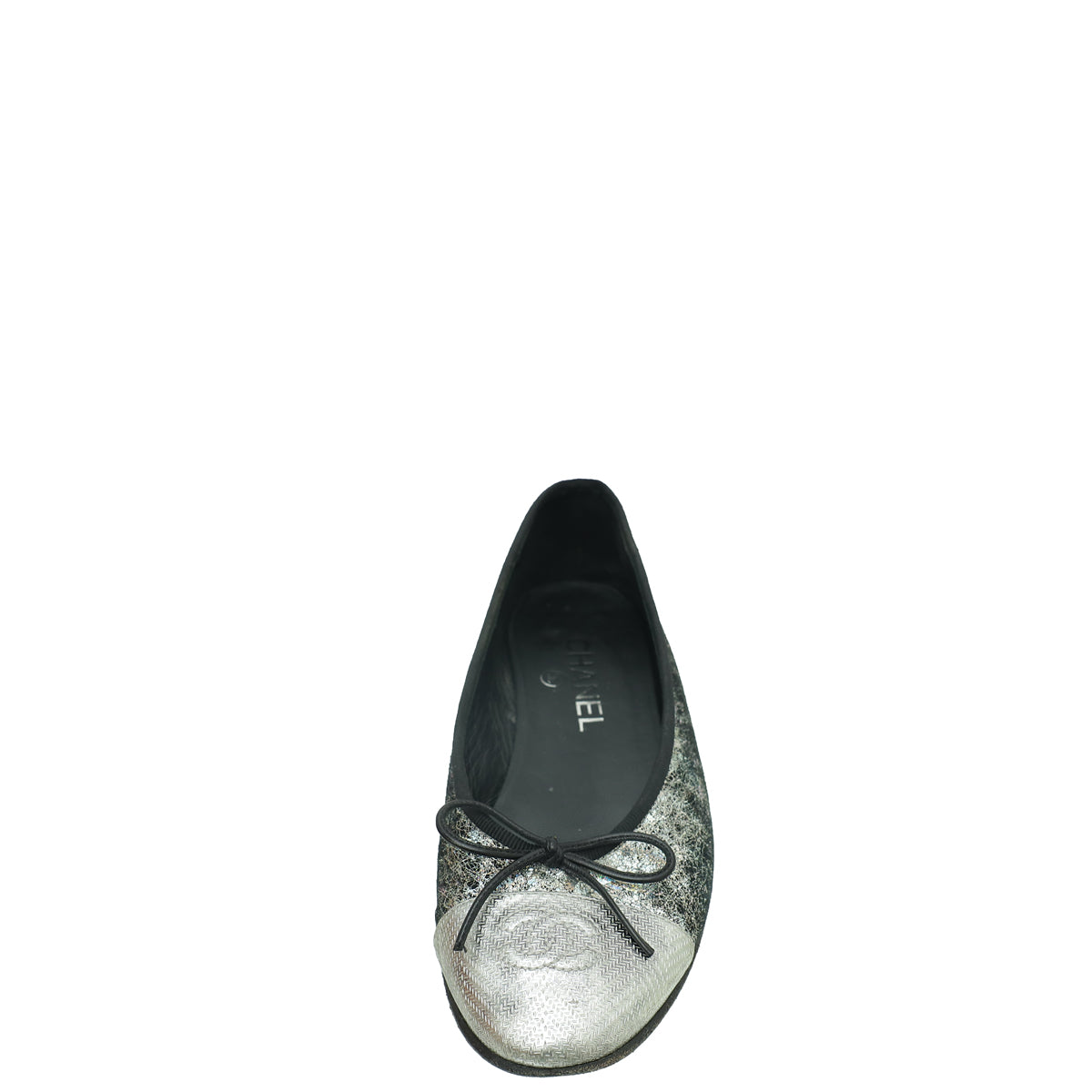Chanel Metallic Silver Holographic Textured Suede CC Cap Toe Ballet Flats 37-Chanel-THE CLOSET