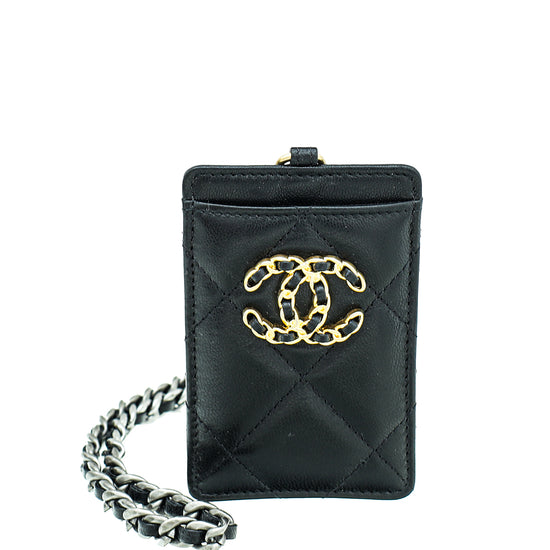 CHANEL Lambskin Quilted Book Card Holder on Chain Black 1114979