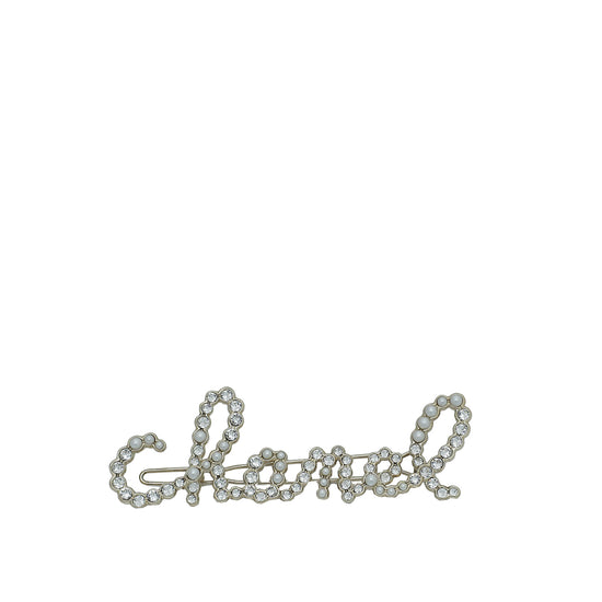 Chanel Gold Logo Pearl Hair Clip