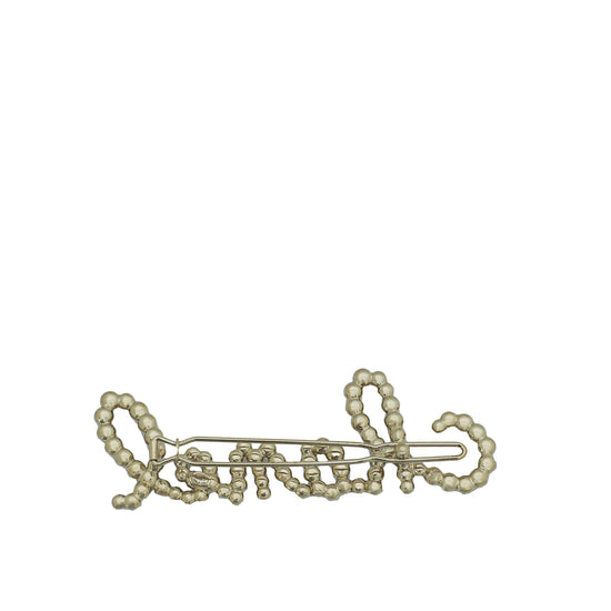 Chanel Gold Logo Pearl Hair Clip