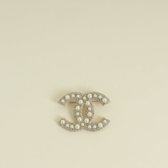 Chanel Light Gold CC Pearl Brooch
