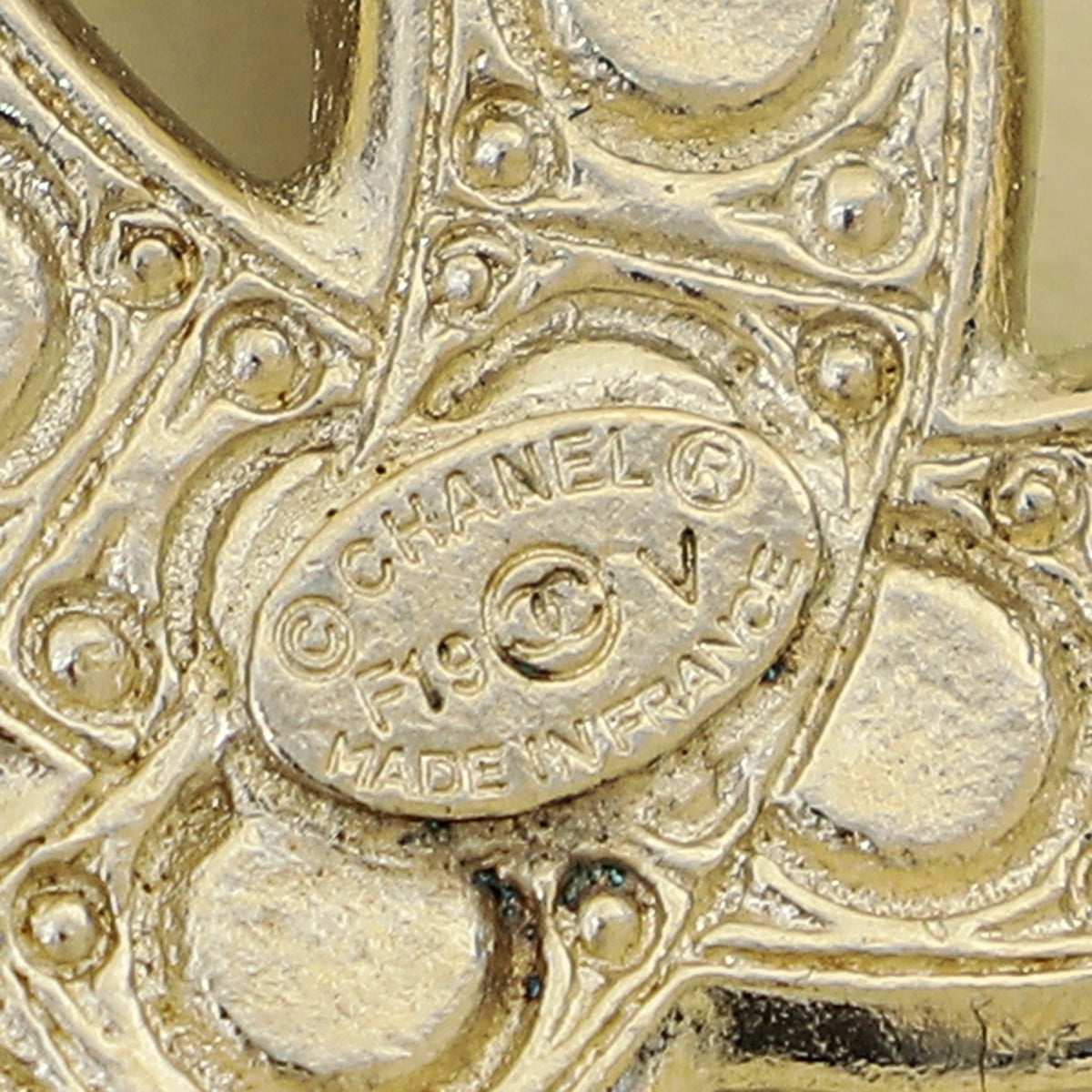 Chanel Light Gold CC Pearl Brooch