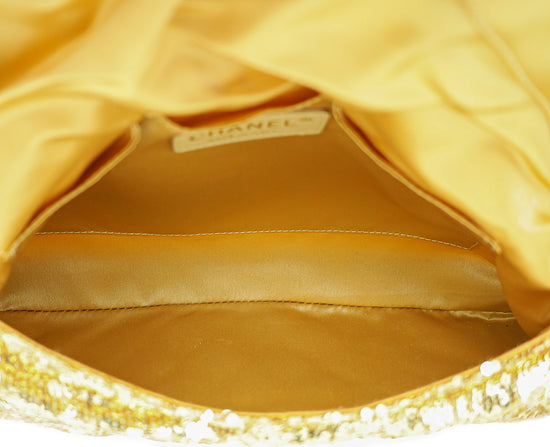 Chanel Gold CC Sequin Paillette Quilted Flap Clutch
