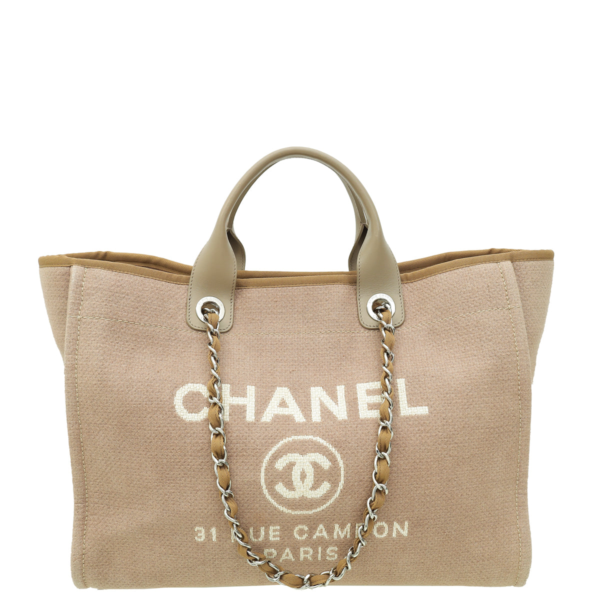 Chanel Beige CC Deauville Medium Mixed Fabric Tote Bag