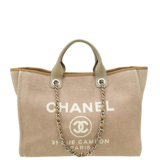 Chanel Beige CC Deauville Medium Mixed Fabric Tote Bag