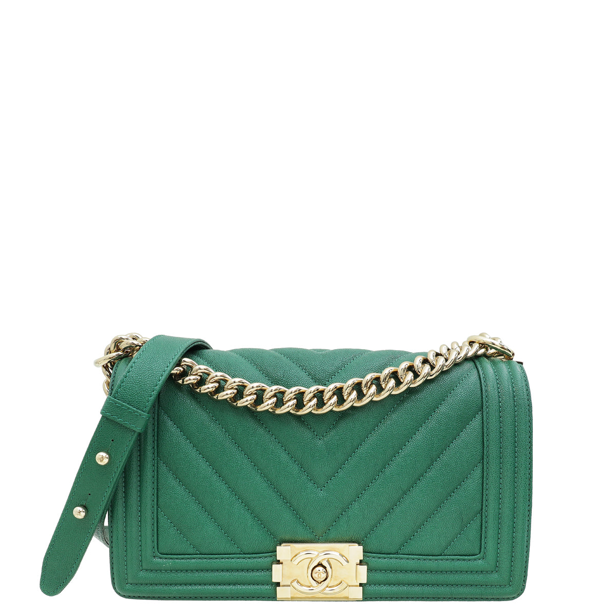 Chanel Green Chevron Le Boy Medium Bag-Chanel-THE CLOSET