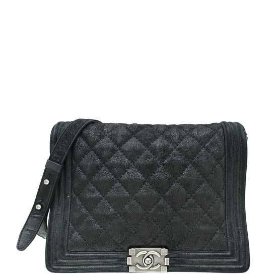 Chanel Black Goatskin Quilted Medium Gentle Boy Flap Bag