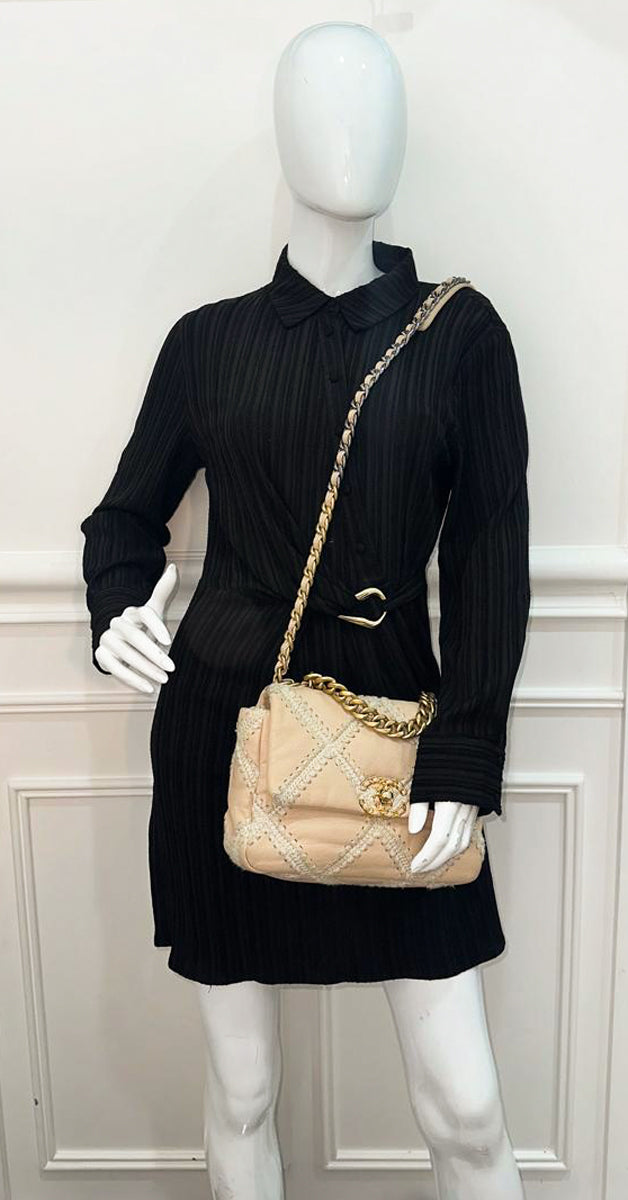 Chanel Beige CC Crochet Chanel 19 Flap Bag