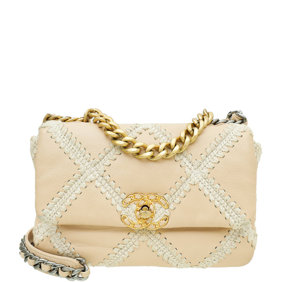 Chanel Beige CC Crochet Chanel 19 Flap Bag