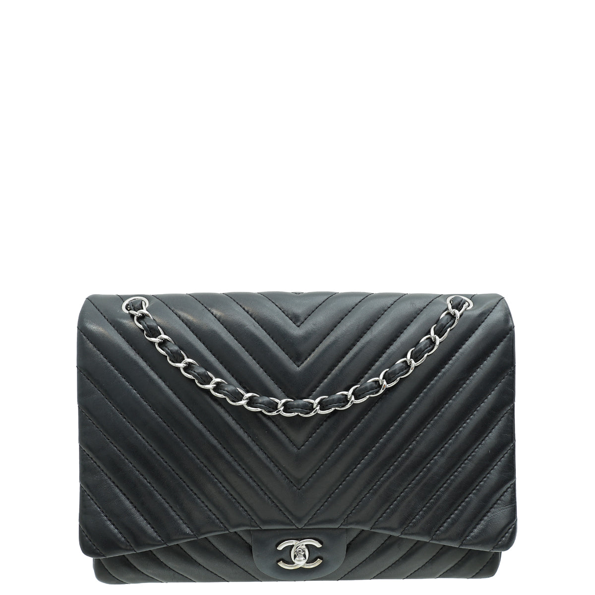 Chanel Black Chevron Classic Maxi Single Flap Bag-Chanel-THE CLOSET