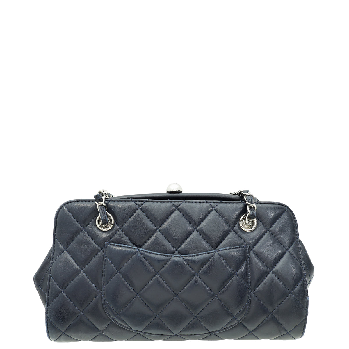 Chanel Navy Blue CC Kisslock Frame Compartment Bag