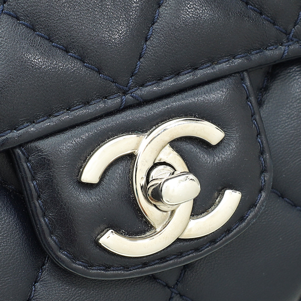 Chanel Navy Blue CC Kisslock Frame Compartment Bag