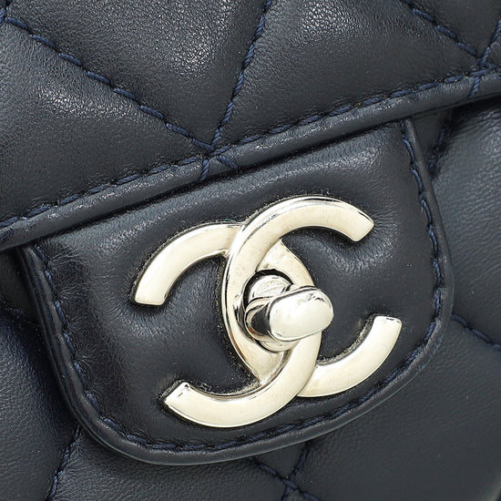 Chanel Navy Blue CC Kisslock Frame Compartment Bag