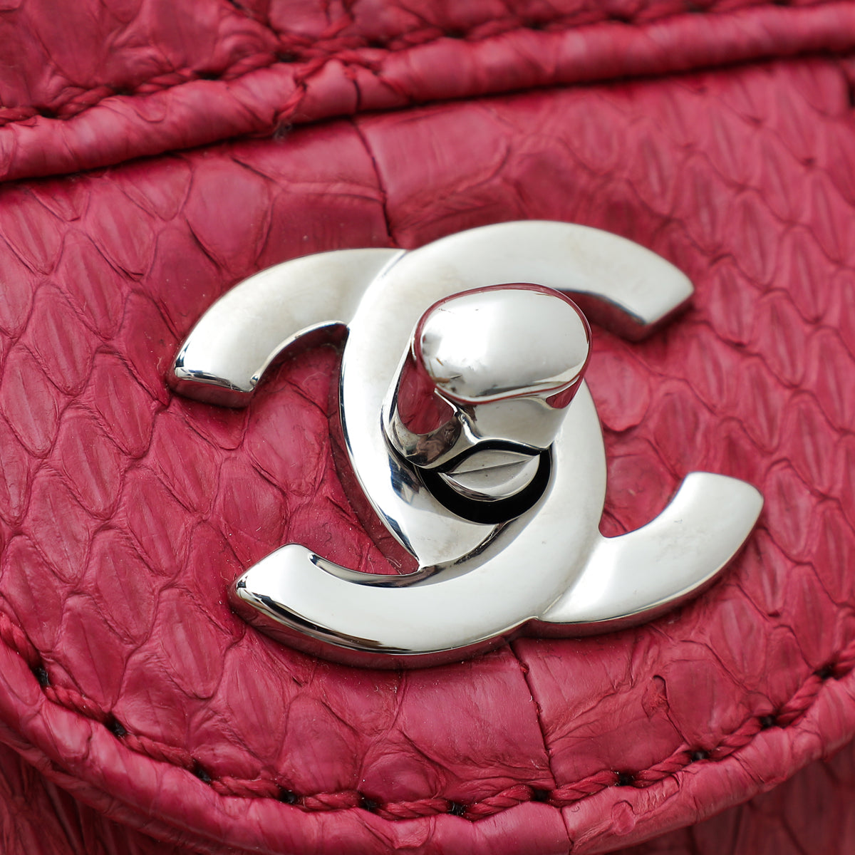 Chanel Fuchsia CC Python Camera Case Large Bag