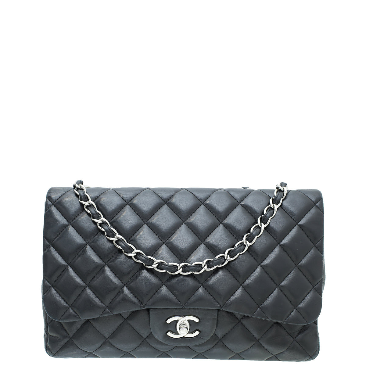 Chanel Black Quilted Caviar Leather Jumbo Classic Single Flap Handbag