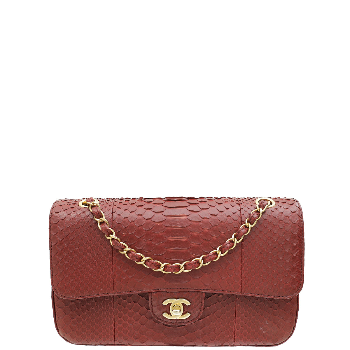 Chanel Burgundy Python CC Classic Double Flap Medium Bag-Chanel-THE CLOSET