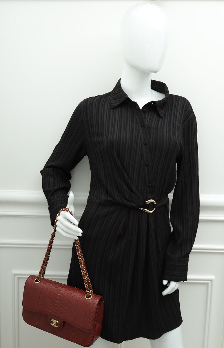 Chanel Burgundy Python CC Classic Double Flap Medium Bag – THE CLOSET