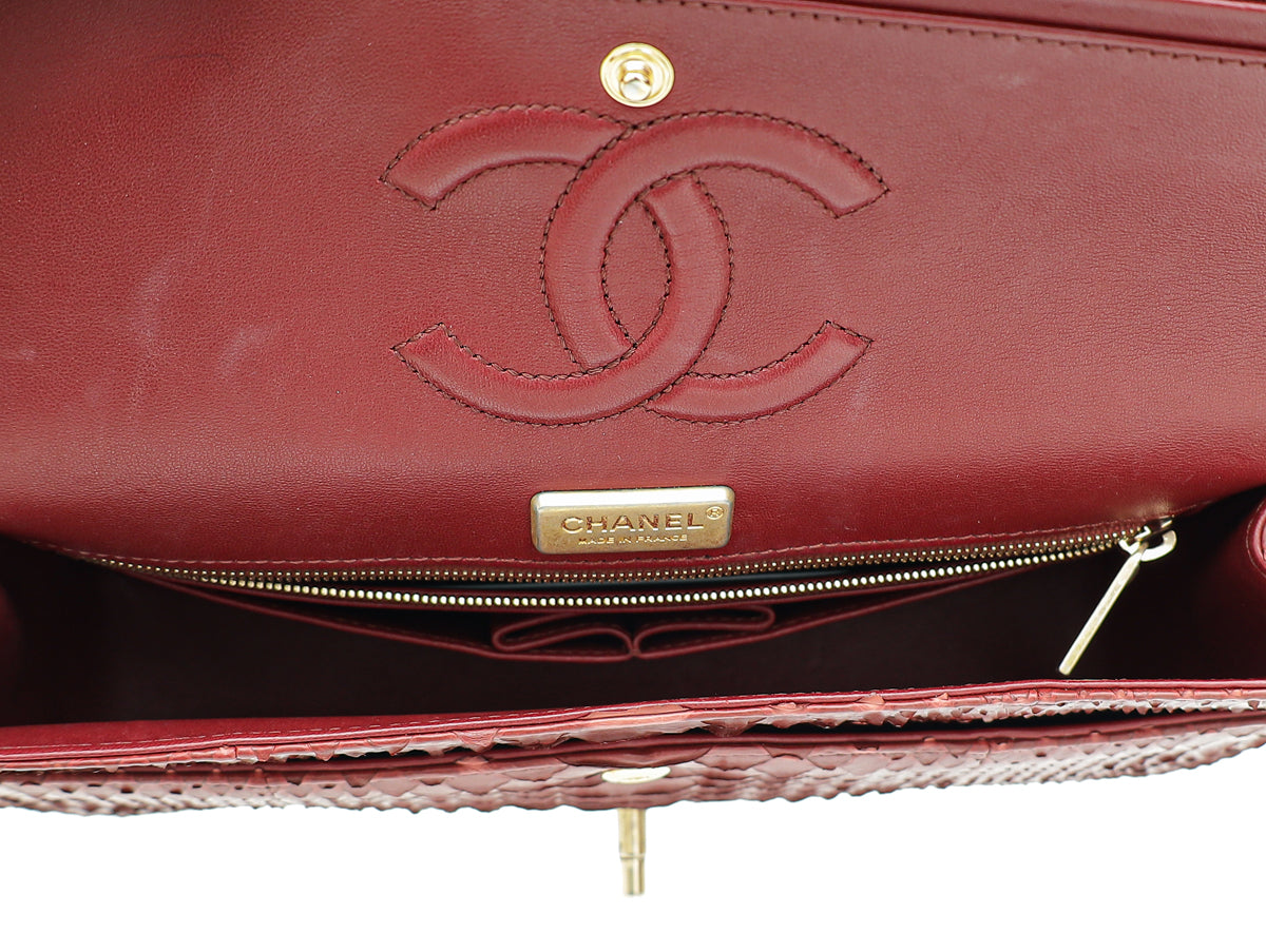 Python Burgundy Chanel Burgundy Python CC Classic Double Flap Medium Bag – THE CLOSET