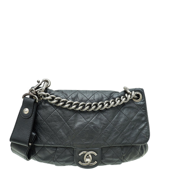 Chanel Black Quilted Coco Pleats Messenger Small Bag