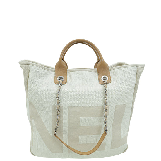 Chanel Bicolor Logo Mixed Fibers Deauville Tote Bag