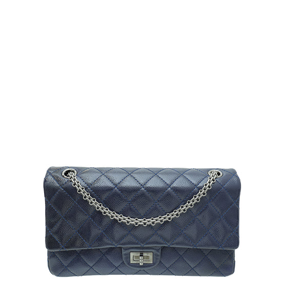 Chanel Silver Quilted Leather Striped Reissue 2.55 Classic 227