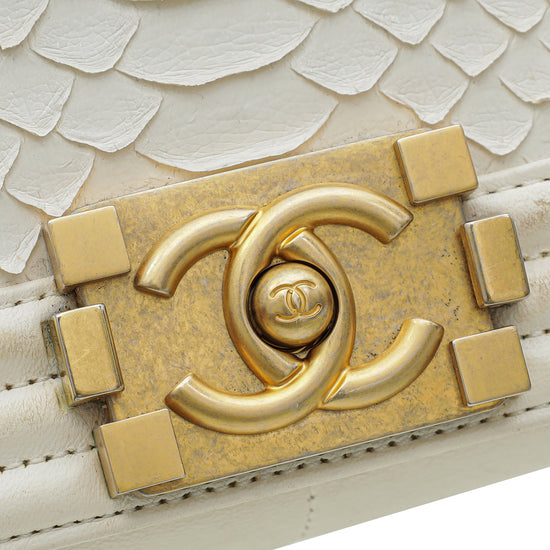 Chanel White Python Le Boy Medium Bag