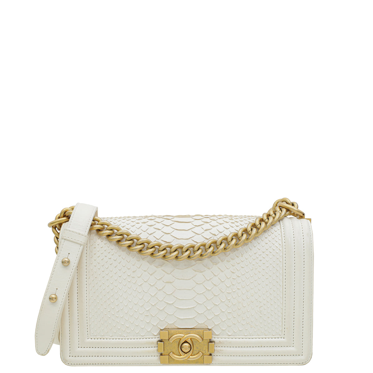 Chanel White Python Le Boy Medium Bag